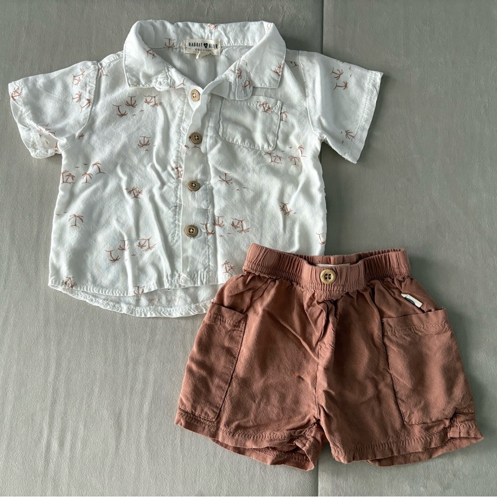 ⭐️2/$25⭐️ Tropical White Button-Up Shirt & Shorts Set